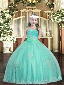 Superior Straps Sleeveless Lace Up Girls Pageant Dresses Apple Green Tulle