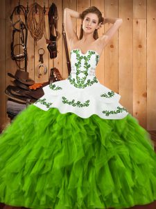 Vintage Sleeveless Floor Length Embroidery and Ruffles Lace Up Sweet 16 Quinceanera Dress with
