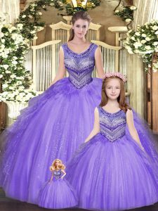 Custom Fit Floor Length Lace Up Vestidos de Quinceanera Eggplant Purple for Military Ball and Sweet 16 and Quinceanera with Beading and Ruffles