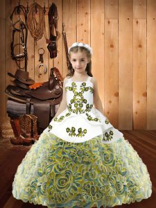 Fabric With Rolling Flowers Straps Sleeveless Lace Up Embroidery Child Pageant Dress in Multi-color