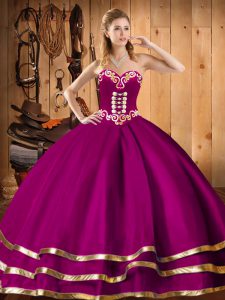 Fuchsia Ball Gowns Organza Sweetheart Sleeveless Embroidery Floor Length Lace Up Sweet 16 Quinceanera Dress