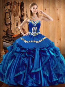 Blue Sleeveless Embroidery and Ruffles Floor Length Sweet 16 Dresses