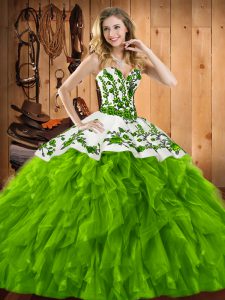 Fantastic Sweetheart Lace Up Embroidery and Ruffles Quinceanera Dresses Sleeveless