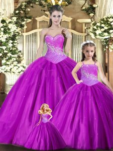Vintage Floor Length Purple 15th Birthday Dress Tulle Sleeveless Beading and Ruching
