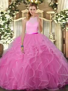 Edgy Rose Pink Sleeveless Ruffles Floor Length Quinceanera Dresses