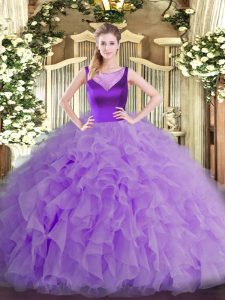 Traditional Lavender Quince Ball Gowns Sweet 16 and Quinceanera with Beading and Ruffles Scoop Sleeveless Side Zipper