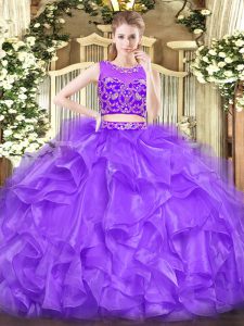 Extravagant Scoop Sleeveless Tulle Quince Ball Gowns Beading and Ruffles Zipper