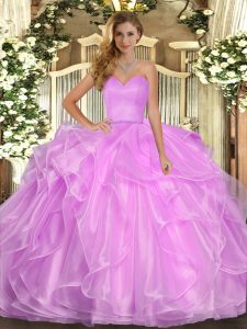 Best Selling Sweetheart Sleeveless Organza Quince Ball Gowns Ruffles Lace Up