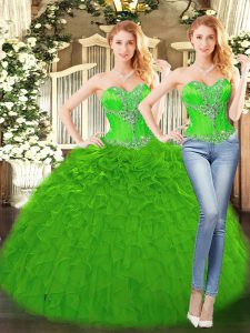 Cute Floor Length Green 15 Quinceanera Dress Sweetheart Sleeveless Lace Up
