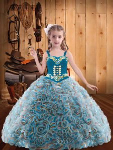 Pretty Multi-color Little Girl Pageant Gowns Sweet 16 and Quinceanera with Embroidery and Ruffles Straps Sleeveless Lace Up