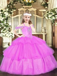 Ball Gowns Pageant Dress Womens Lilac Off The Shoulder Organza Sleeveless Floor Length Lace Up