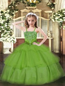 Pretty Ball Gowns Custom Made Pageant Dress Green Straps Organza Sleeveless Floor Length Lace Up