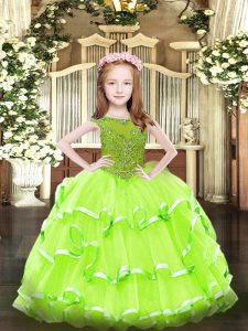 Sleeveless Beading and Ruffled Layers Floor Length Little Girl Pageant Gowns