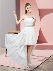 White A-line Beading Quinceanera Court Dresses Lace Up Chiffon Sleeveless High Low