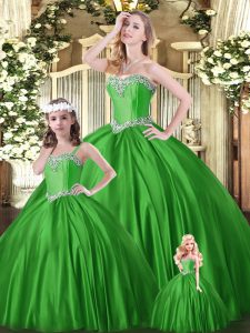 Elegant Sweetheart Sleeveless Quinceanera Gowns Floor Length Beading Green Tulle