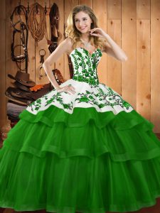 Noble Sweetheart Sleeveless Organza 15 Quinceanera Dress Embroidery Sweep Train Lace Up