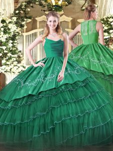 Straps Sleeveless Organza Ball Gown Prom Dress Embroidery and Ruffled Layers Zipper