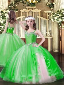 Sleeveless Floor Length Beading Lace Up Pageant Dress for Girls