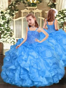 Trendy Organza Sleeveless Floor Length Pageant Dress Womens and Beading and Ruffles