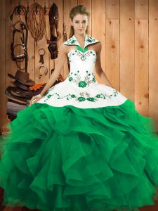Turquoise Ball Gowns Embroidery and Ruffles Quinceanera Gown Lace Up Tulle Sleeveless Floor Length