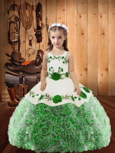 Latest Multi-color Lace Up Little Girls Pageant Dress Embroidery and Ruffles Sleeveless Floor Length