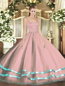Pink Sweet 16 Dresses Military Ball and Sweet 16 and Quinceanera with Ruffled Layers Straps Sleeveless Zipper