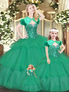 Eye-catching Floor Length Ball Gowns Sleeveless Green Quinceanera Dress Lace Up