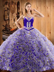 Customized Multi-color Ball Gown Prom Dress Military Ball and Sweet 16 and Quinceanera with Embroidery Sweetheart Sleeveless Sweep Train Lace Up