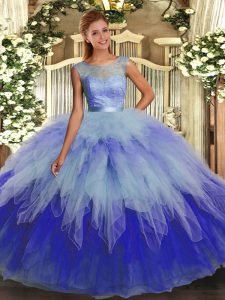 Multi-color Tulle Backless Quinceanera Dress Sleeveless Floor Length Ruffles