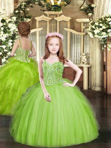 Lace Up Little Girls Pageant Dress Wholesale Beading and Ruffles Sleeveless Floor Length