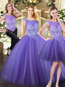 Classical Floor Length Zipper Sweet 16 Dresses Lavender for Military Ball and Sweet 16 and Quinceanera with Beading