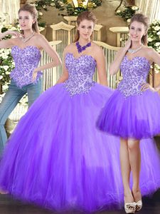 Beading 15th Birthday Dress Lavender Lace Up Sleeveless Floor Length