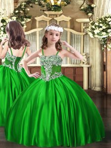 New Arrival Green Sleeveless Floor Length Appliques Lace Up Kids Pageant Dress
