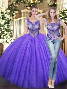 Elegant Lavender Quinceanera Dress Military Ball and Sweet 16 and Quinceanera with Beading Scoop Sleeveless Lace Up