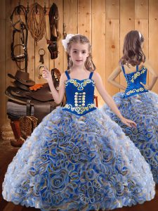 Floor Length Lace Up Little Girls Pageant Dress Wholesale Multi-color for Sweet 16 and Quinceanera with Embroidery and Ruffles
