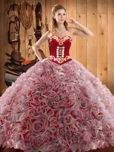 Inexpensive Sleeveless Sweep Train Lace Up With Train Embroidery Sweet 16 Dresses