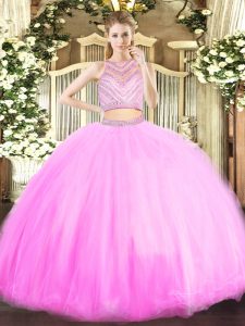 Scoop Sleeveless Zipper Ball Gown Prom Dress Lilac Tulle