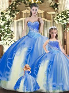 Multi-color Ball Gowns Sweetheart Sleeveless Tulle Floor Length Lace Up Beading and Ruching 15th Birthday Dress