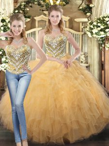 Fancy Sleeveless Beading and Ruffles Lace Up Quince Ball Gowns