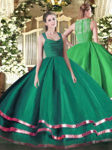 High Quality Dark Green Zipper Straps Ruffled Layers and Ruching Quinceanera Dresses Organza Sleeveless