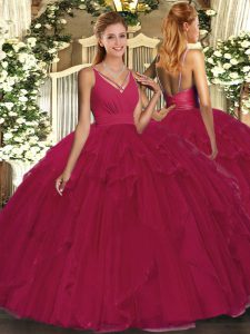 Beauteous Floor Length Backless Quinceanera Dress Fuchsia for Sweet 16 and Quinceanera with Beading and Ruffles