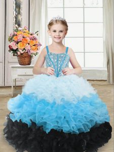 Organza Sweetheart Sleeveless Lace Up Beading and Ruffles Pageant Dress Womens in Multi-color