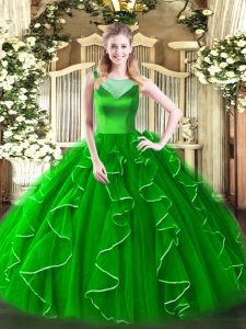 Customized Green Sweet 16 Dress Sweet 16 and Quinceanera with Beading and Ruffles Scoop Sleeveless Side Zipper