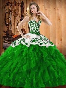 Ball Gowns Quinceanera Gown Green Sweetheart Satin and Organza Sleeveless Floor Length Lace Up