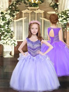 Best Floor Length Lavender Pageant Dress for Teens Scoop Sleeveless Lace Up