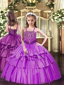 Lilac Sleeveless Organza Lace Up High School Pageant Dress for Party and Quinceanera