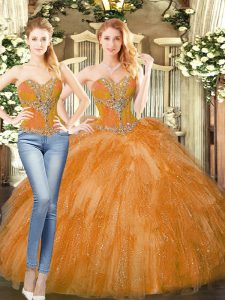 Fabulous Orange Red Sleeveless Organza Lace Up Sweet 16 Dresses for Military Ball and Sweet 16 and Quinceanera