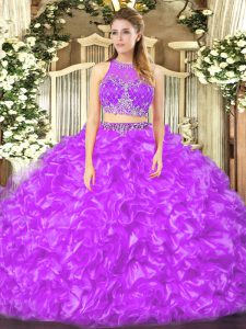 Beading and Ruffles Sweet 16 Quinceanera Dress Lilac Zipper Sleeveless Floor Length