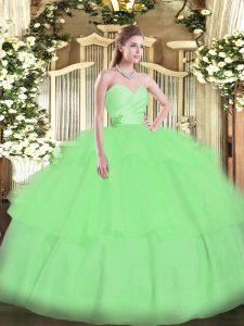 Glorious Organza Sweetheart Sleeveless Lace Up Beading and Ruffled Layers Quinceanera Gown in Apple Green