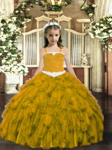 Sleeveless Appliques and Ruffles Lace Up Kids Pageant Dress